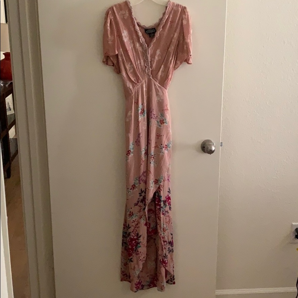 Angie Blush Floral High Low Wrap Dress